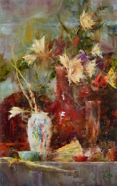 Arrangement with Bamboo Flowers Art Piece available at Hindes Fine Art Gallery