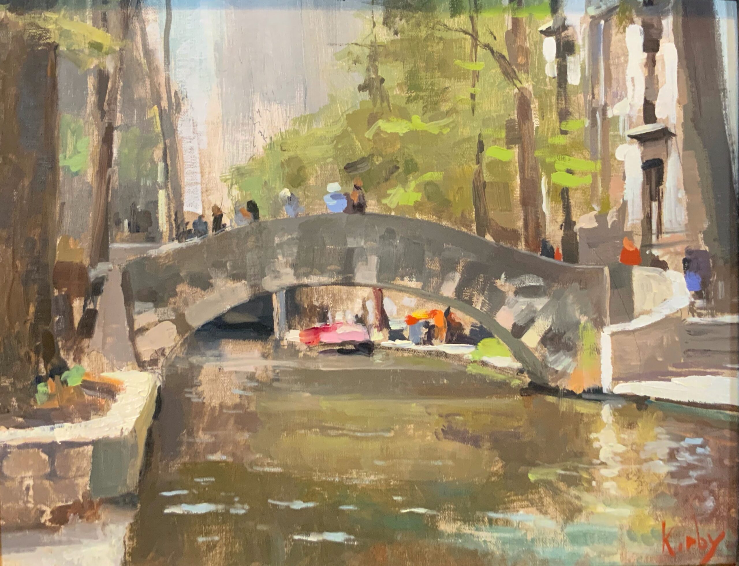Crossing the Riverwalk Art Piece available at Hindes Fine Art Gallery