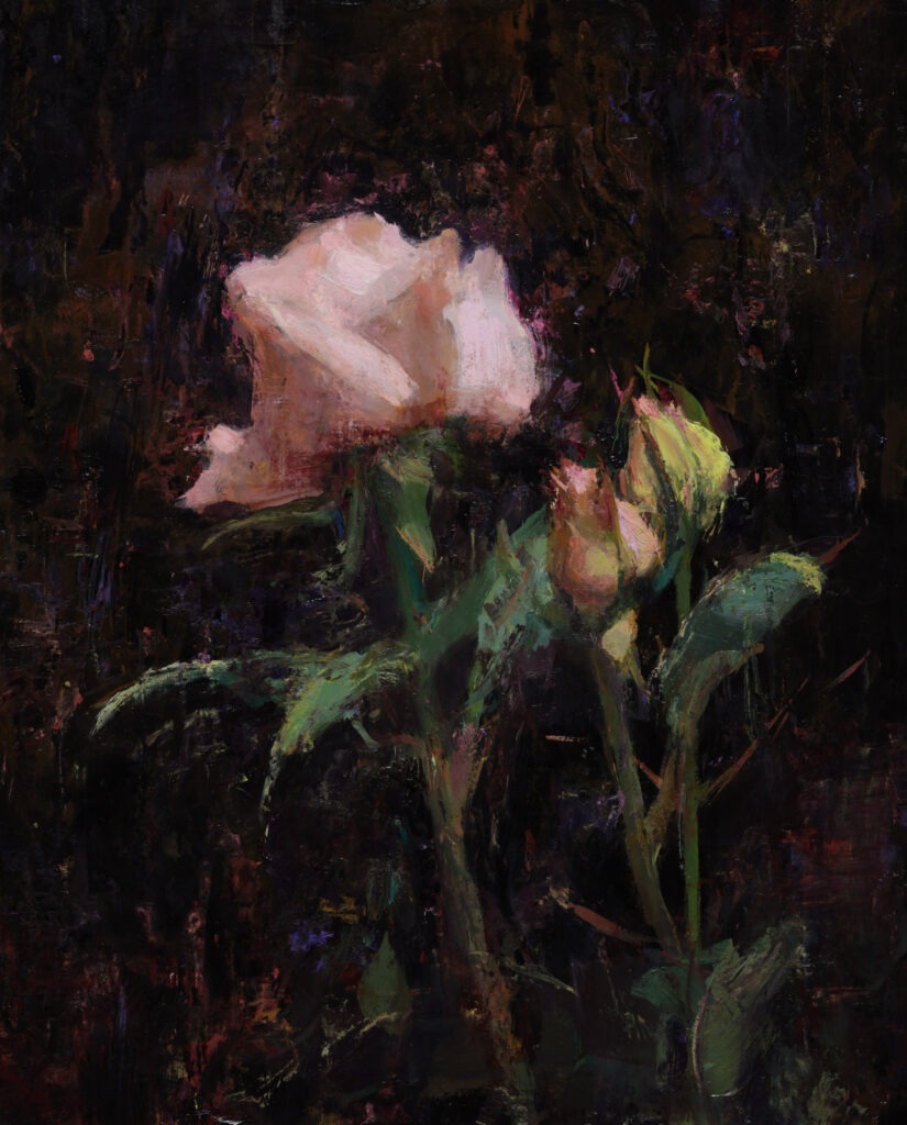 Pink Rose with Two Buds (SOLD)