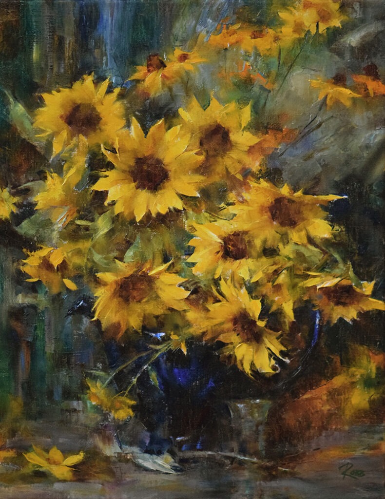 Laura Robb - Sunflowers in a Blue Pot (SOLD)